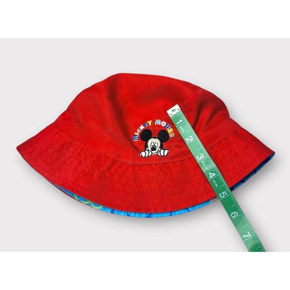 Disney Mickey Mouse Kids Bucket Hat Red Reversable Light Blue Lining Embroidered - Picture 3 of 9